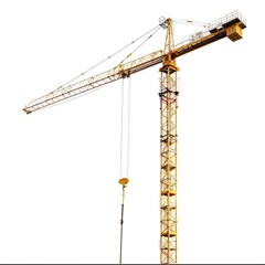 A tall construction crane used for lifting and moving materials on building sites. isolated on white background