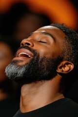 Joyful expression captured in moment of bliss, showcasing genuin