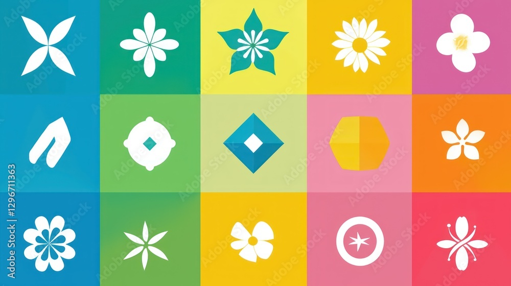 Poster A colorful solid icon set, with each icon featuring a unique and vibrant background.