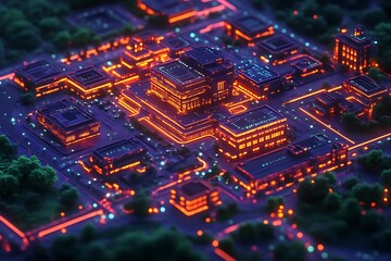 Obraz premium Neon city aerial view