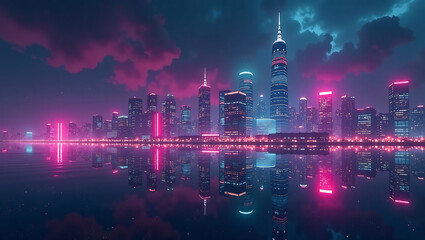 Fototapeta premium Holographic City Reflections