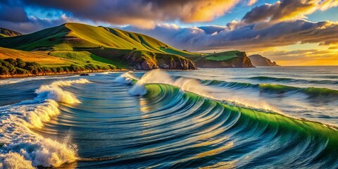 Otago Peninsula's Taiaroa Head: Stunning Receding Wave Patterns with High Depth of Field