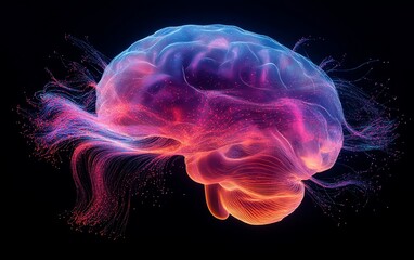 Digital art of human brain with neurons transmitting electrical signals