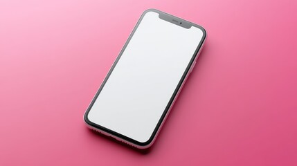 Smartphone with a blank white screen placed on a soft pink gradient