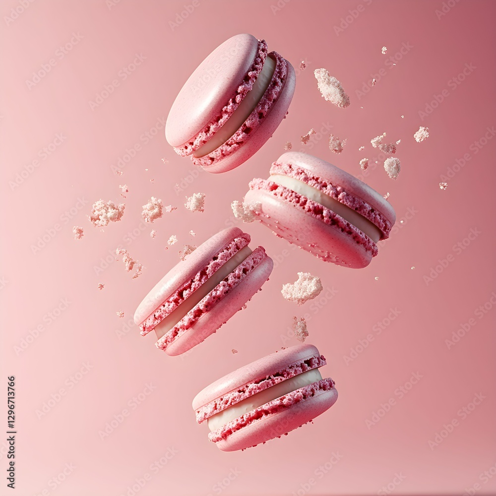 Wall mural delicate pink macarons floating against a soft pastel background create a whimsical and delightful d