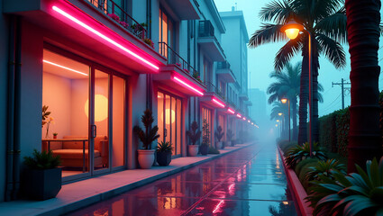 Naklejka premium Retro‑Futuristic Urban Oasis