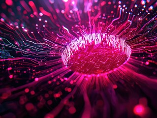 Vibrant Abstract Digital Technology Network with Glowing Neon Patterns and Lines