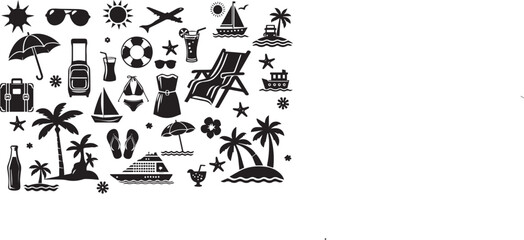 Summer vacation set, silhouette vector illustration.