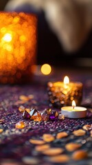 Warm Candlelight and Decorative Stones Creating a Cozy Atmosphere for Meditation