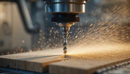 CNC Router Carving Wood, Closeup - Industrial aesthetics