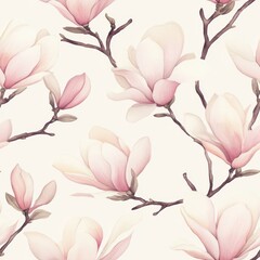 Obraz premium Elegant Magnolia Flower Pattern in Pastel Watercolor for Spring Decor and Botanical Textile Design