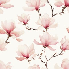 Obraz premium Elegant Watercolor Magnolia Flowers Pattern on Subtle Background for Wedding Invitations and Decor