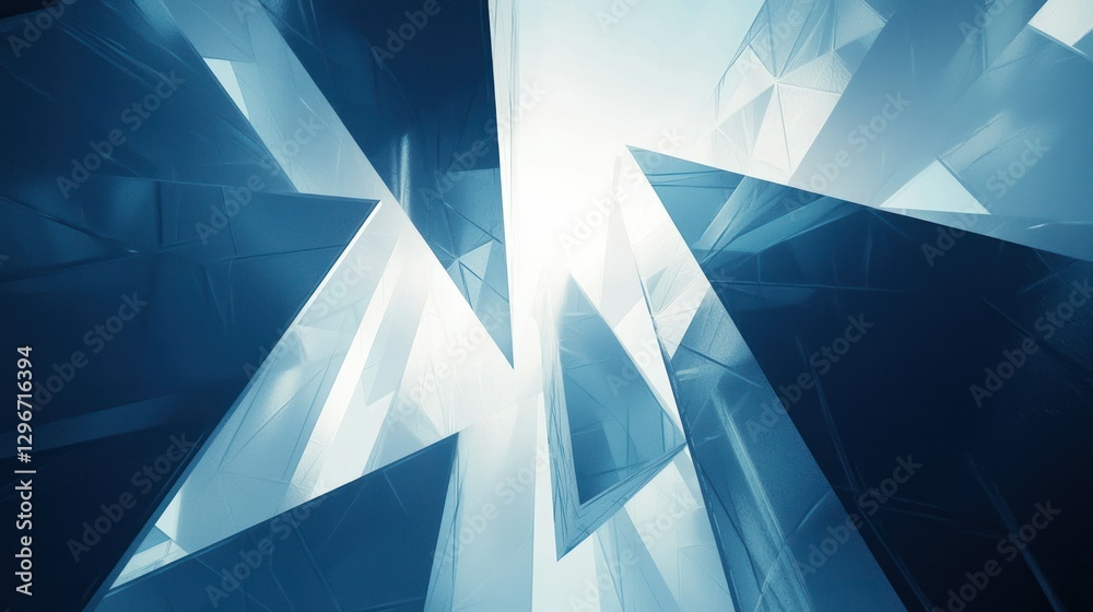 Poster A conceptual blue abstract design with sharp angles and contrasting light and dark shades.
