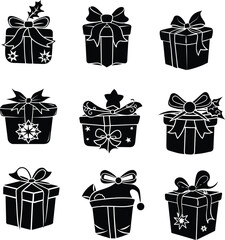  A vector silhouette and Christmas gift box icon design set