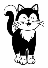 Obraz premium Smiling Cartoon Cat: A cheerful cartoon cat, with a black and white coat, is depicted with a joyful expression, ready to bring a smile to your face.