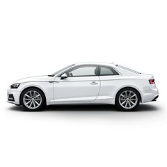 A sleek white coupe car shown from the side, highlighting its design and features. isolated on white background