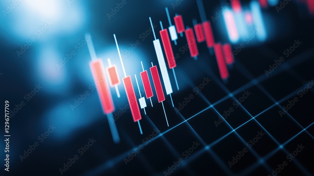 Poster advanced ai powered trading algorithm visualized with glowing candlestick chart design