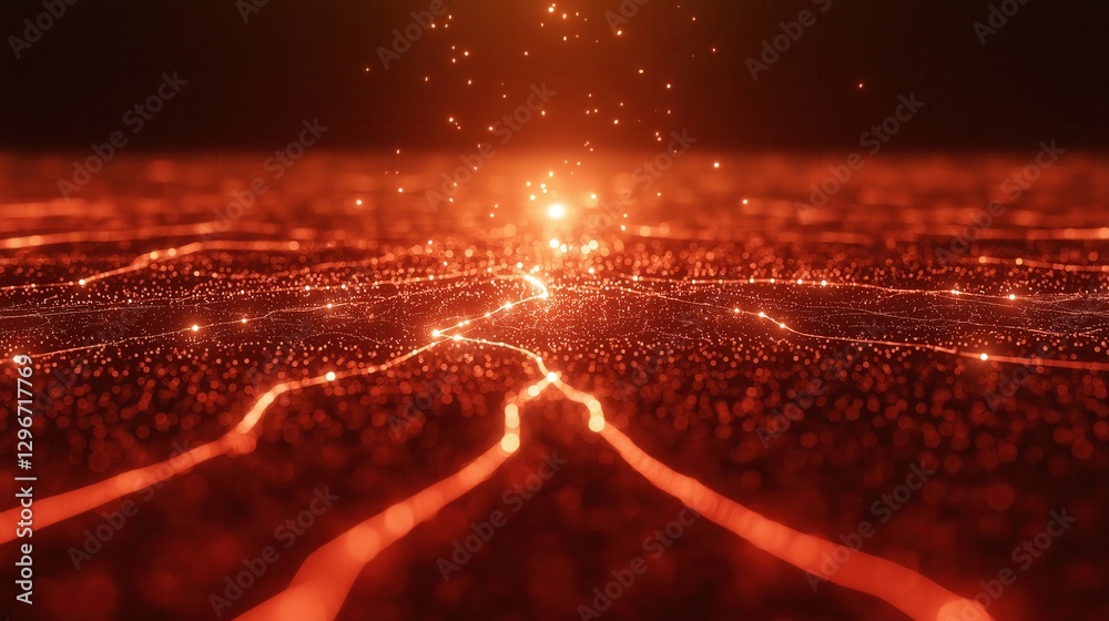 Poster glowing abstract visualization of ai-powered trading algorithm data in energetic patterns