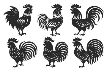 set of Roosters Silhouette vector illustration