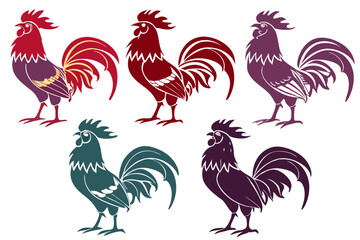 set of Roosters Silhouette vector illustration