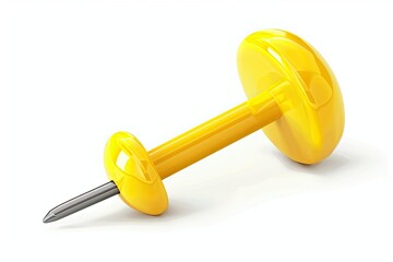 A yellow push pin lying on its side, commonly used for pinning notes or papers. isolated on white background