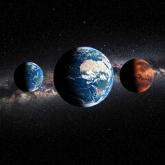 Fototapeta premium planet in dark space. Astrology astronomy earth outer space solar system mars planet milky way galaxy. dark night sky with plant.