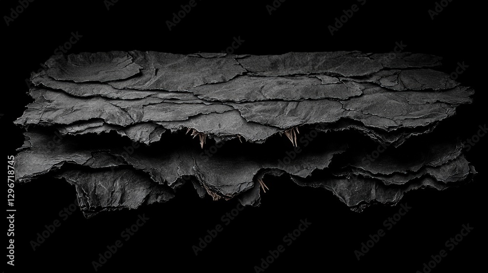 Poster piece of paper resting on a black background with a smooth surface and soft shadows enhancing depth