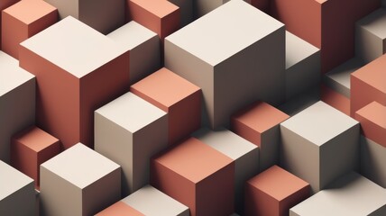 Abstract 3D Render Beige and Coral Cube Pattern Geometric Background Modern Design