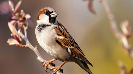 Obraz premium Close-up of a finch perched on a twing.