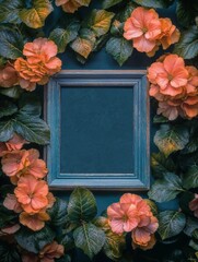Framework for photo or congratulation with flowers and leaves