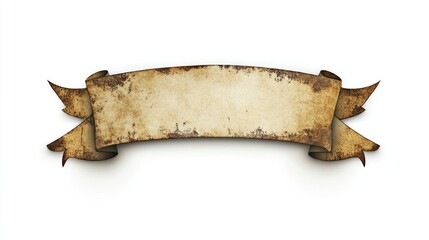 Aged scroll ribbon banner illustration. Isolated on white. Blank label. Decorative graphic