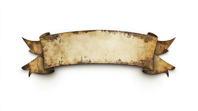 Aged scroll ribbon banner illustration. Isolated on white. Blank label. Decorative graphic