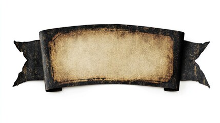 Aged paper banner unfurled, blank text area, isolated on white background for custom message insertion