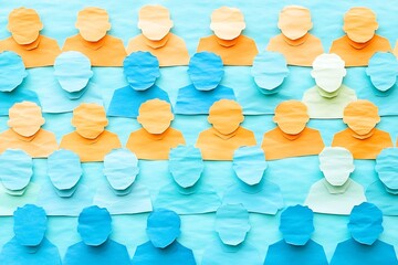 Paper People Crowd Blue Background