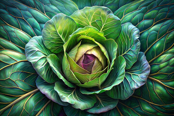 Obraz premium Fresh green cabbage with textured leaves
