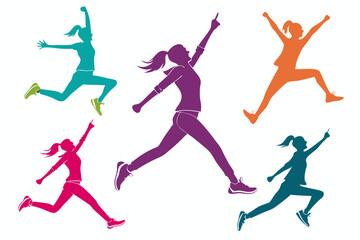 set of Woman Jumping Silhouette vector illustration