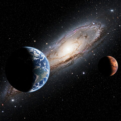 Obraz premium planet in dark space. Astrology astronomy earth outer space solar system mars planet milky way galaxy. dark night sky with plant.