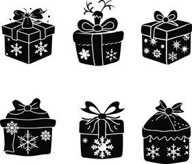A premium set of vector Christmas snow gift boxes with vector silhouette designs