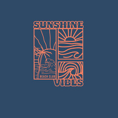 Sunshine vibes beach club hand drawn minimal vector illustration