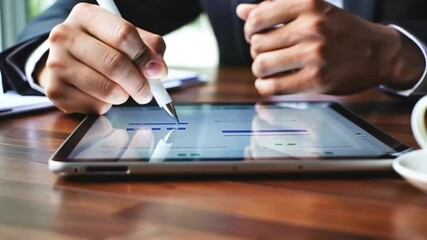 Close-up of a digital tablet on a desk , showing the signing of a real estate contract with a stylus. The interface includes checklist for the steps completed in the process of buying a property. - Powered by Adobe