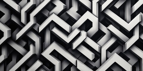 A bold design of interlocking geometric shapes in monochrome tones
