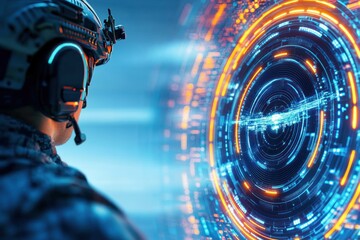 Soldier Engaging With Futuristic Tech Display