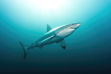 Majestic shark gliding through serene underwater environment, sh