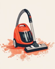 Fototapeta premium A cheerful clipart of a vacuum cleaner with sleek modern design and bright details