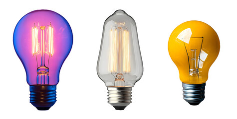 Three light bulbs shining with transparent background