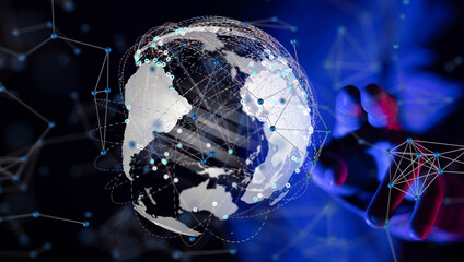 world Global network. Blockchain. 3D illustration. Neural networks and artificial intelligence. Abstract