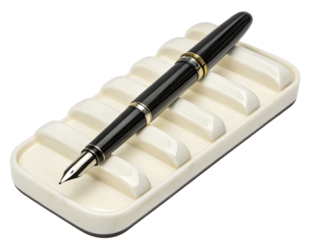 Fountain pen in holder on a transparent background