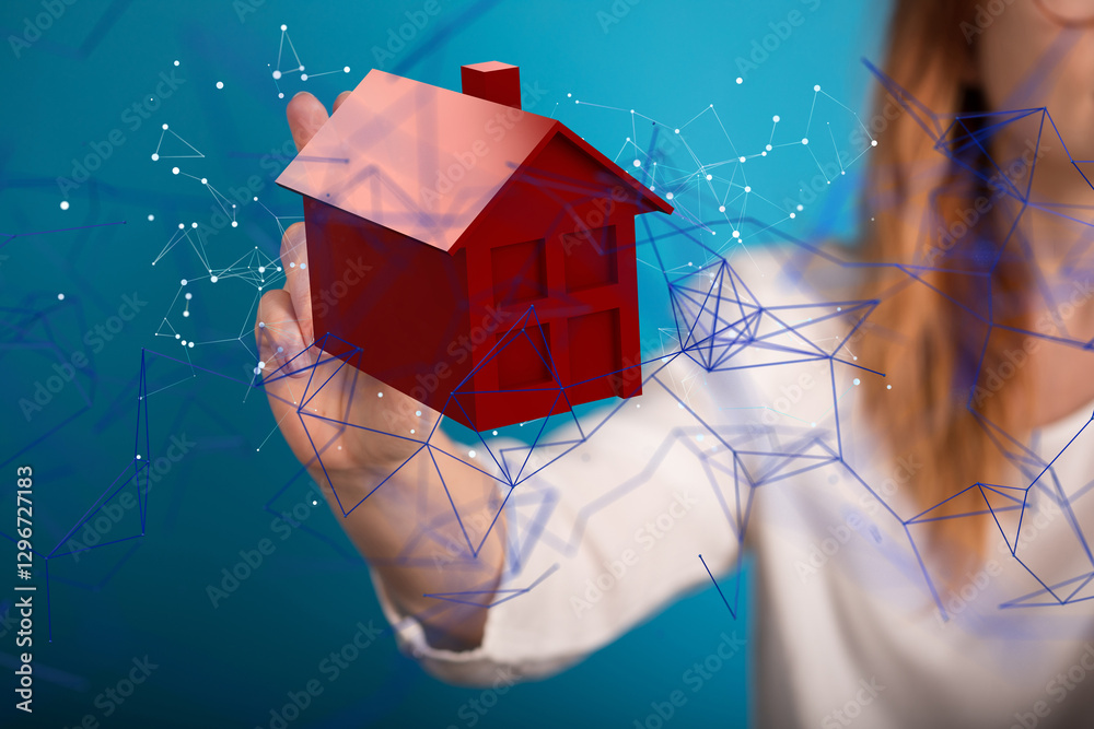 Poster house. data Big data visualization background.Abstract technology - neural network exposure digital