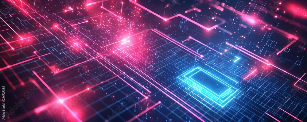Poster futuristic digital circuit board visualizing data technology and network security