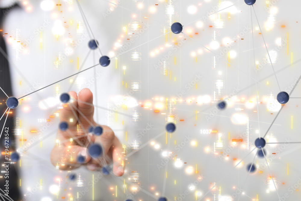 Poster neural network 3d illustration. big data and cybersecurity